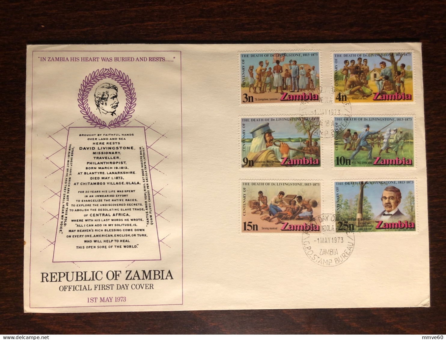 ZAMBIA FDC COVER 1973 YEAR DOCTOR LIVINGSTON HEALTH MEDICINE STAMPS - Zambie (1965-...)