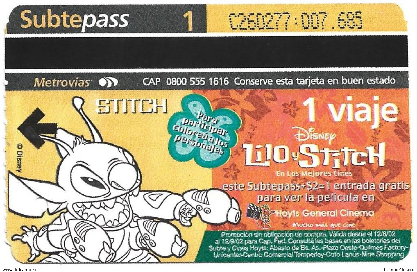 Subtepass - Argentina, Lilo & Stitch 3, N°1482 - Advertising