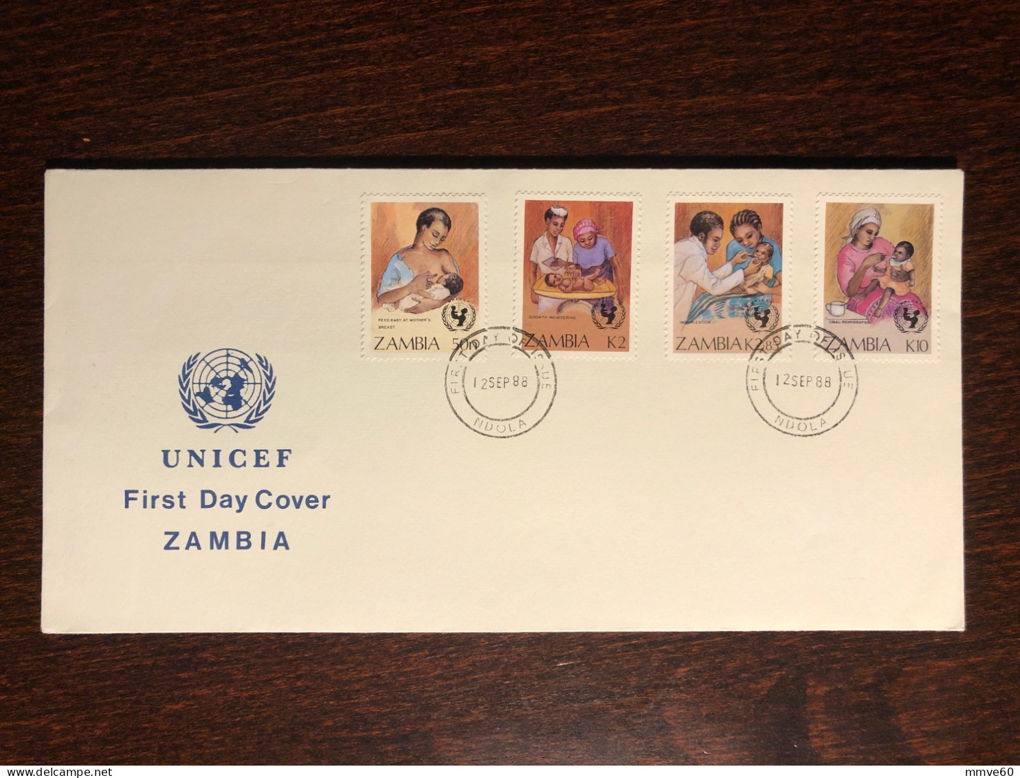 ZAMBIA FDC COVER 1988 YEAR IMMUNIZATION WHO UNICEF HEALTH MEDICINE STAMPS - Zambia (1965-...)