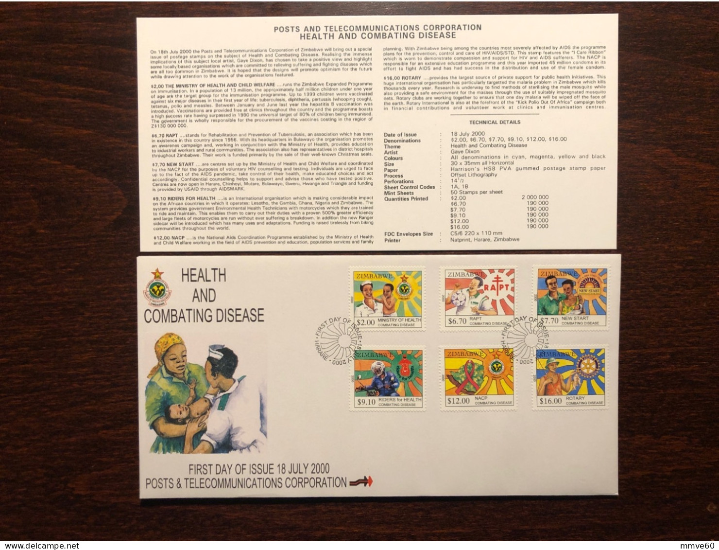 ZIMBABWE FDC COVER 2000 YEAR COMBAT TUBERCULOSIS AIDS HEALTH MEDICINE STAMPS - Zimbabwe (1980-...)