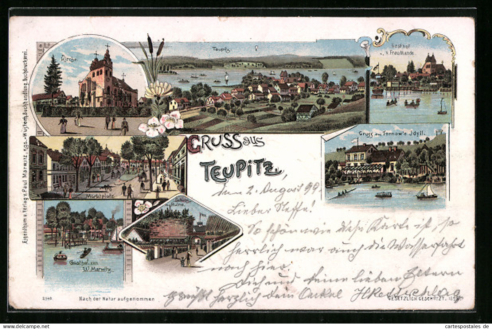Lithographie Teupitz, Gasthof Von W. Marwitz, Gasthof Von Frau Mende  - Teupitz