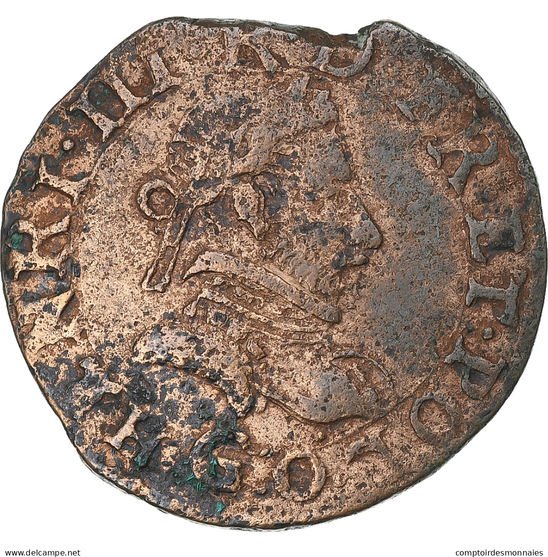 France, Henri III, Double Tournois, 1583, Poitiers, Cuivre, TTB, Gadoury:455 - 1574-1589 Henry III