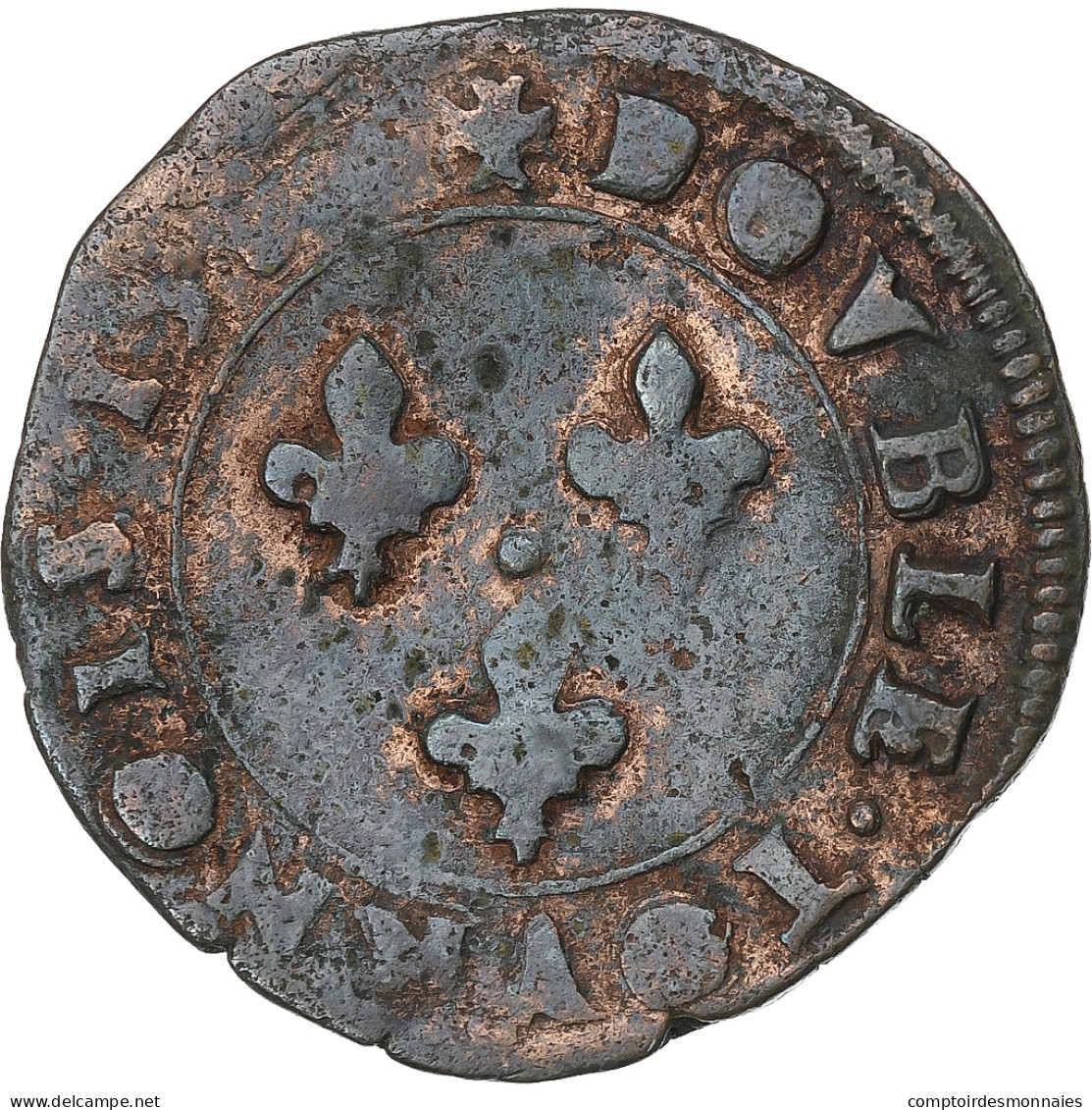 France, Henri III, Double Tournois, 1584, Tours, Cuivre, TB, Gadoury:455 - 1574-1589 Henri III