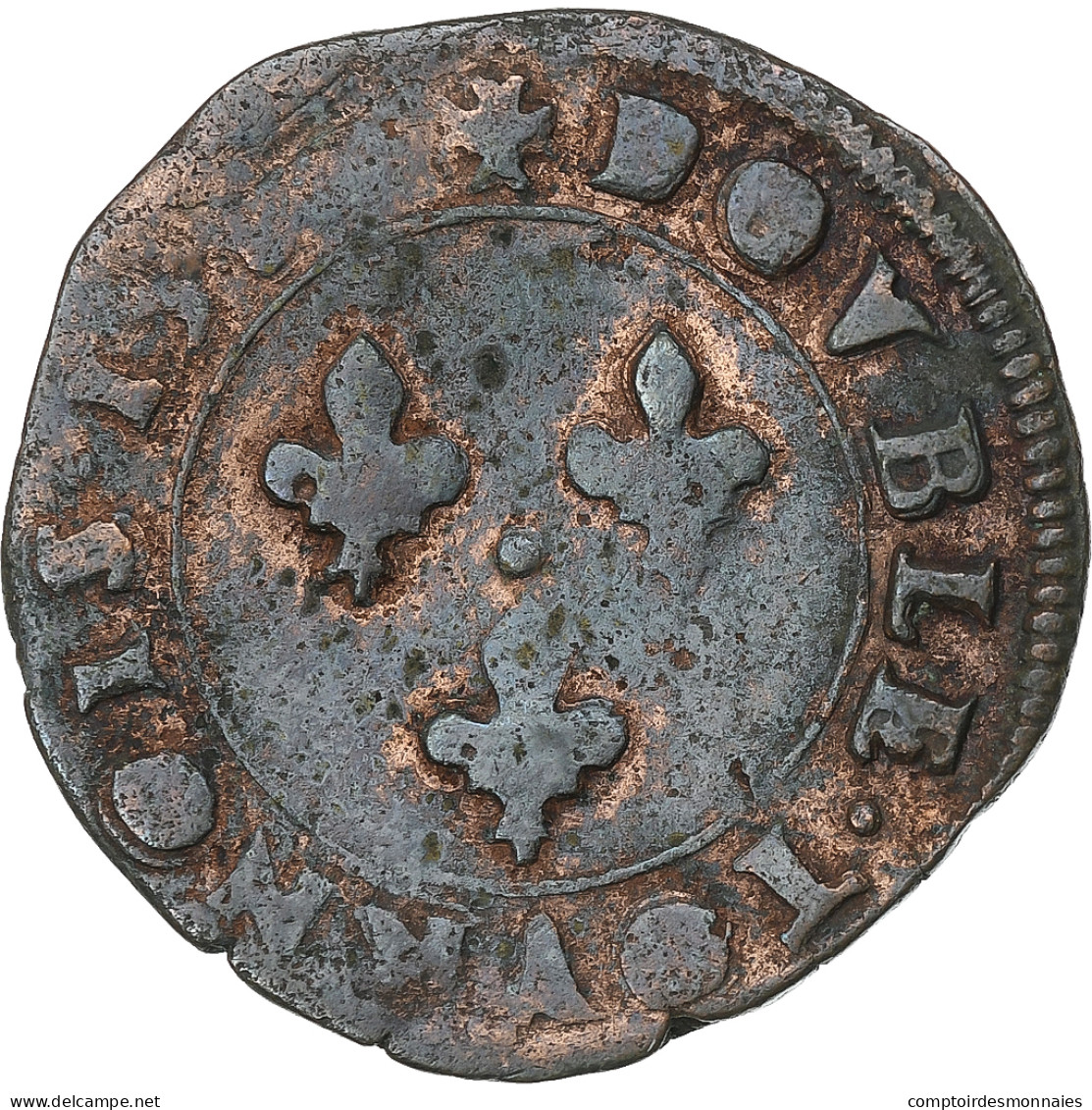 France, Henri III, Double Tournois, 1584, Tours, Cuivre, TB, Gadoury:455 - 1574-1589 Henry III