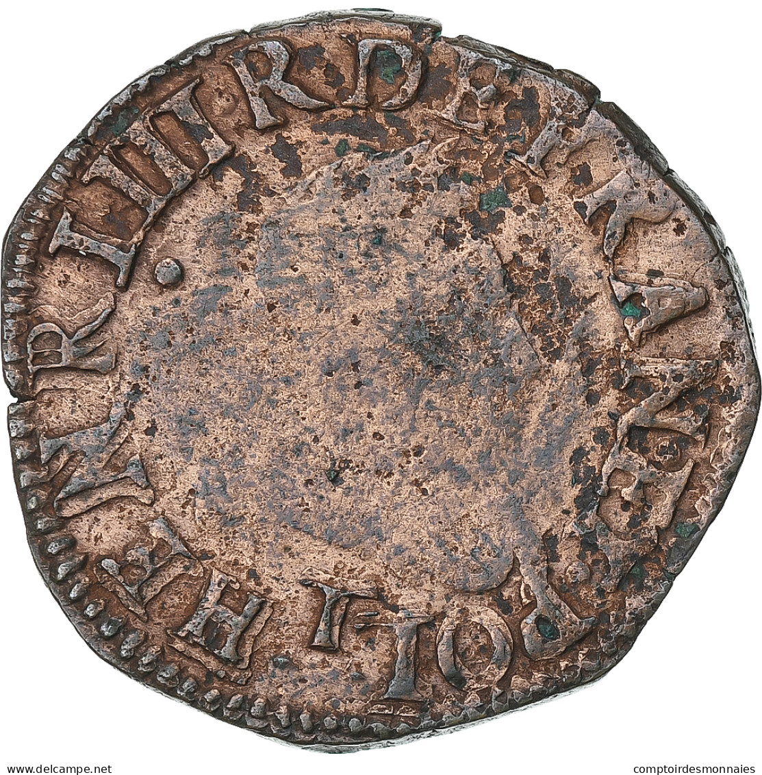 France, Henri III, Double Tournois, 1585, Nantes, Cuivre, TB, Gadoury:455 - 1574-1589 Enrico III