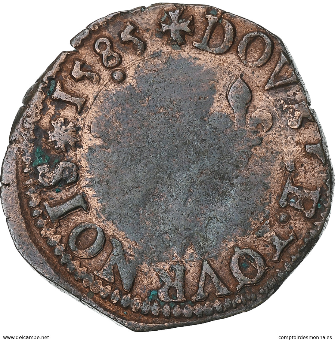 France, Henri III, Double Tournois, 1585, Nantes, Cuivre, TB, Gadoury:455 - 1574-1589 Enrique III