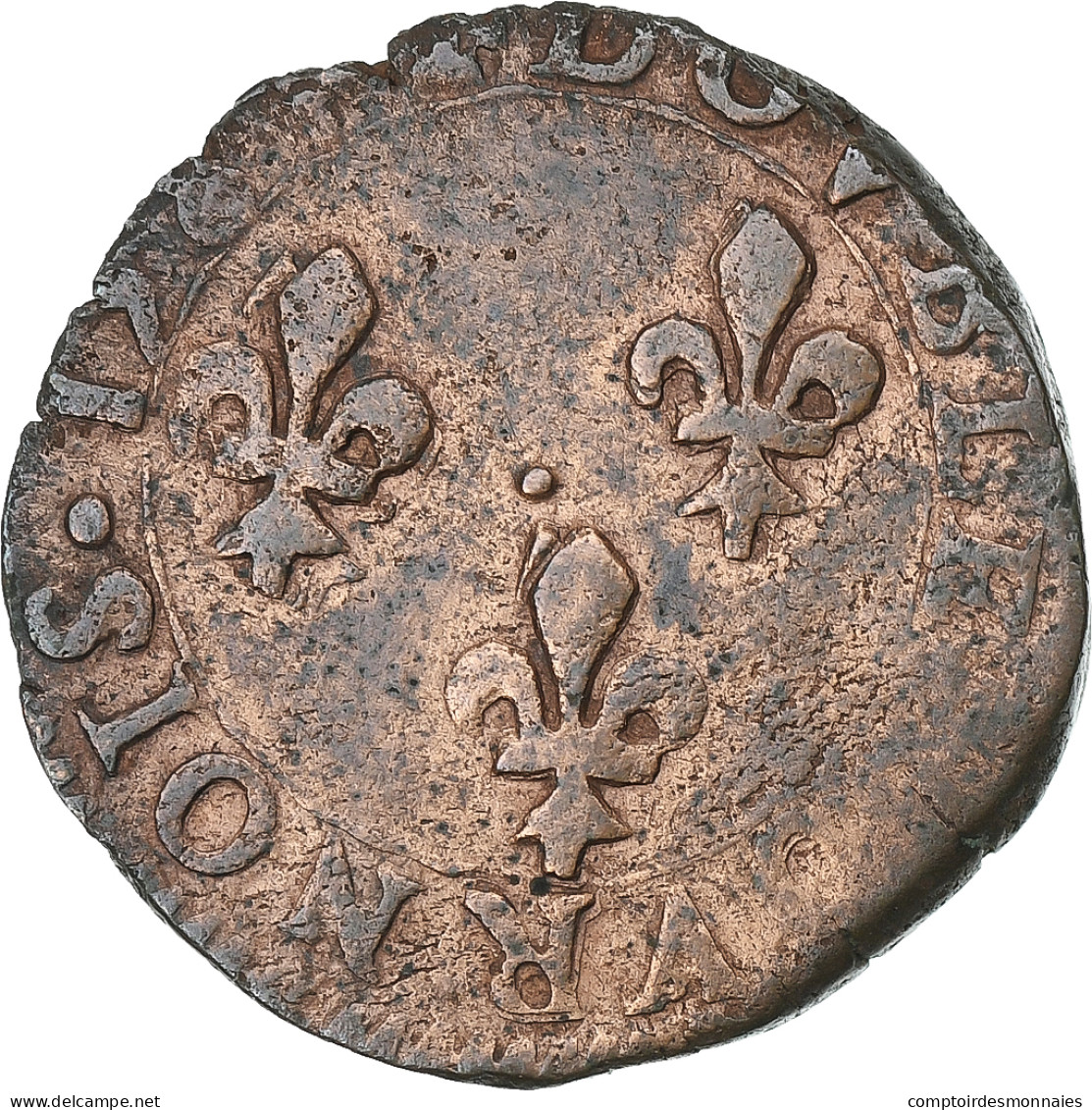 France, Henri III, Double Tournois, 1584, Tours, Cuivre, TB, Gadoury:455 - 1574-1589 Henri III