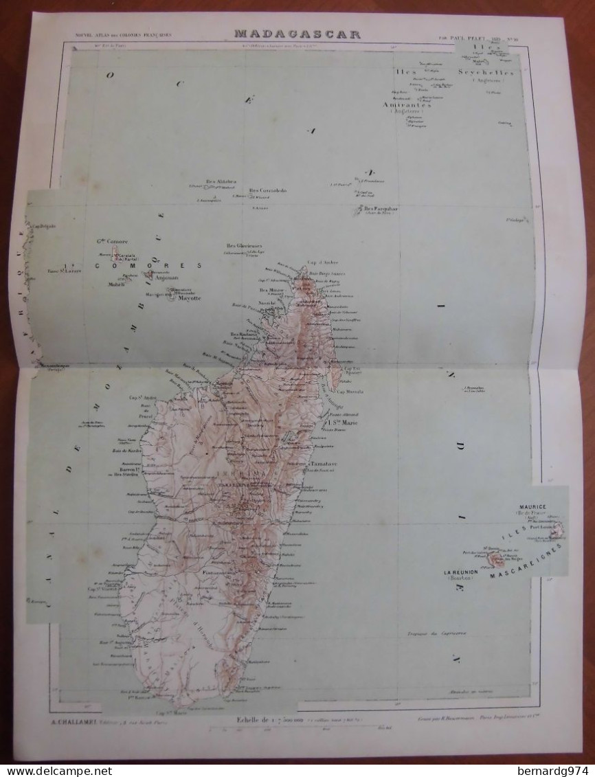Madagascar Comores Mascareignes : Rare Carte De Paul Pelet Avec Son Texte D’époque (1891) - Carte Geographique