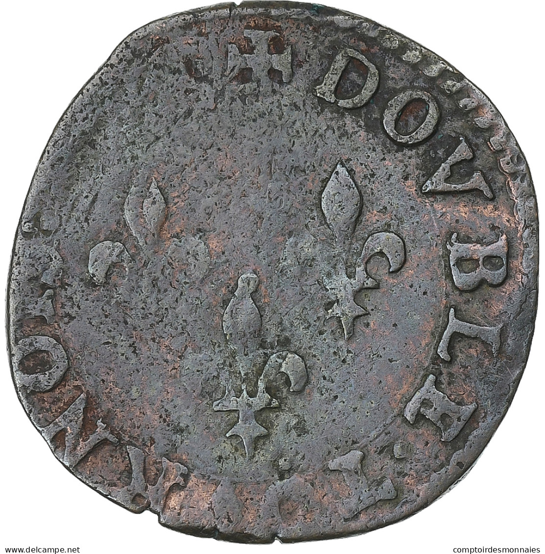 France, Henri III, Double Tournois, Poitiers, Cuivre, TTB, Gadoury:455 - 1574-1589 Enrique III