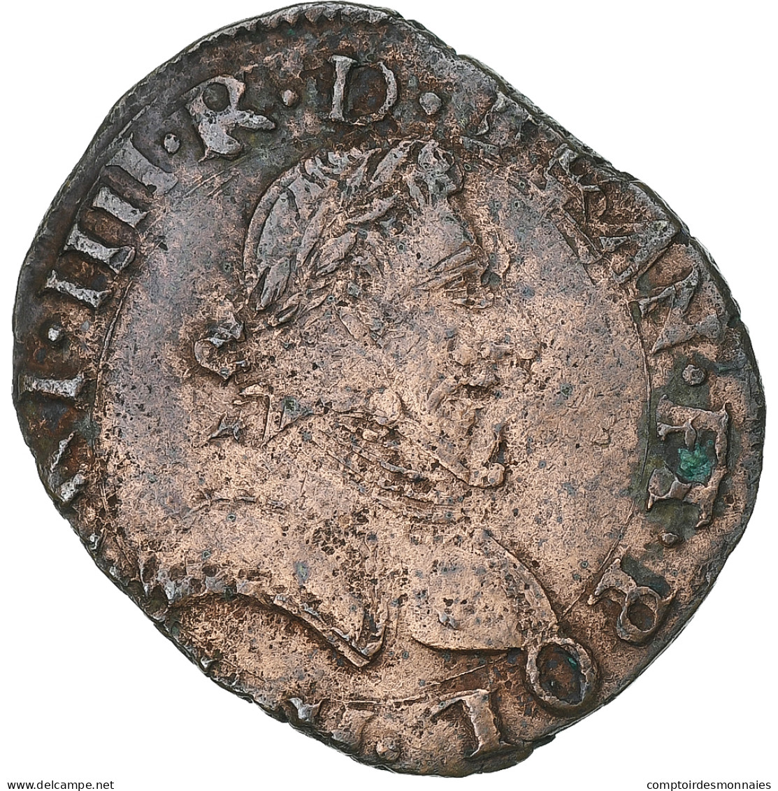 France, Henri III, Double Tournois, 1586, La Rochelle, Cuivre, TTB, Gadoury:455 - 1574-1589 Heinrich III.