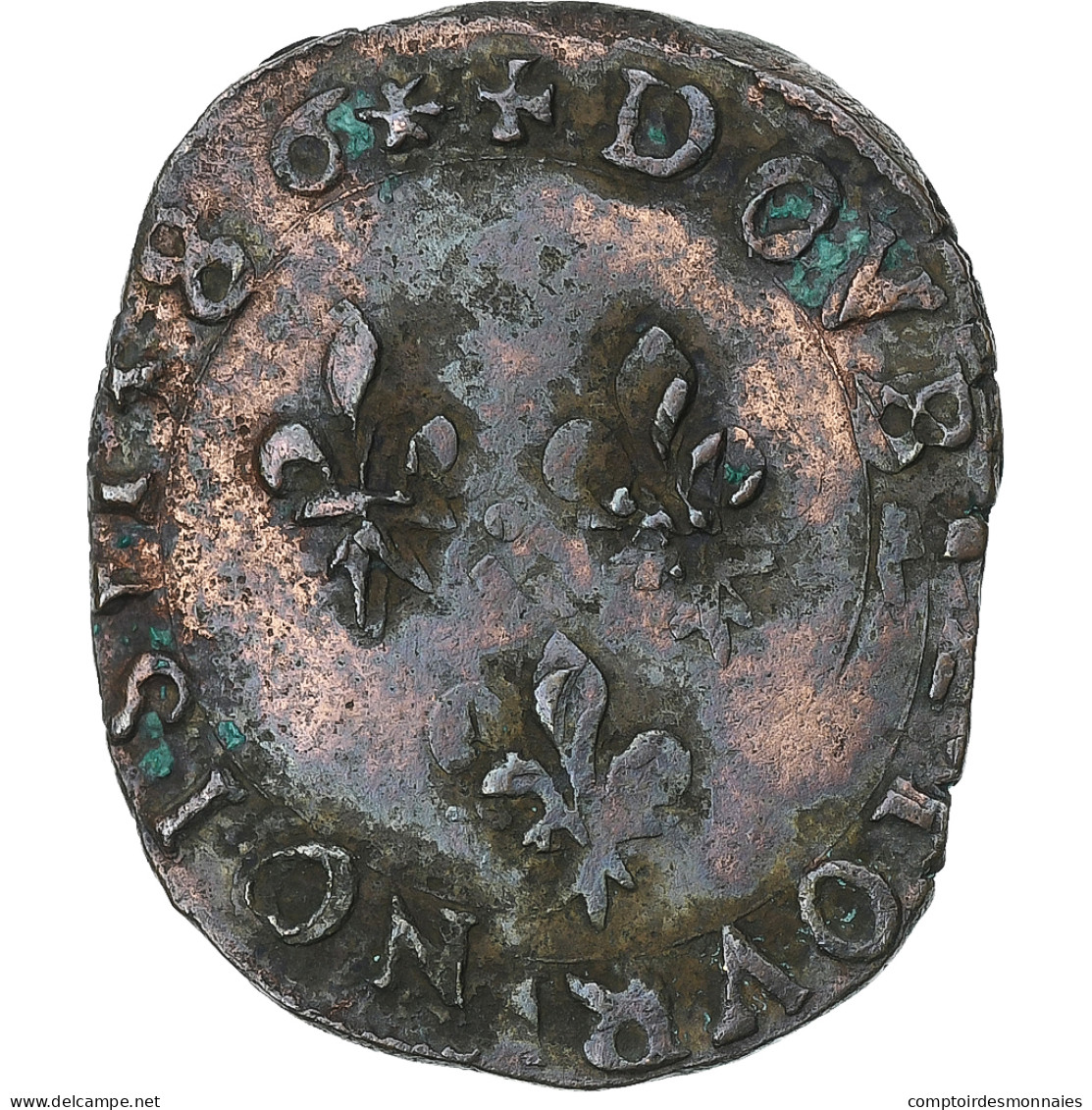 France, Henri III, Double Tournois, 1586, La Rochelle, Cuivre, TTB, Gadoury:455 - 1574-1589 Enrique III