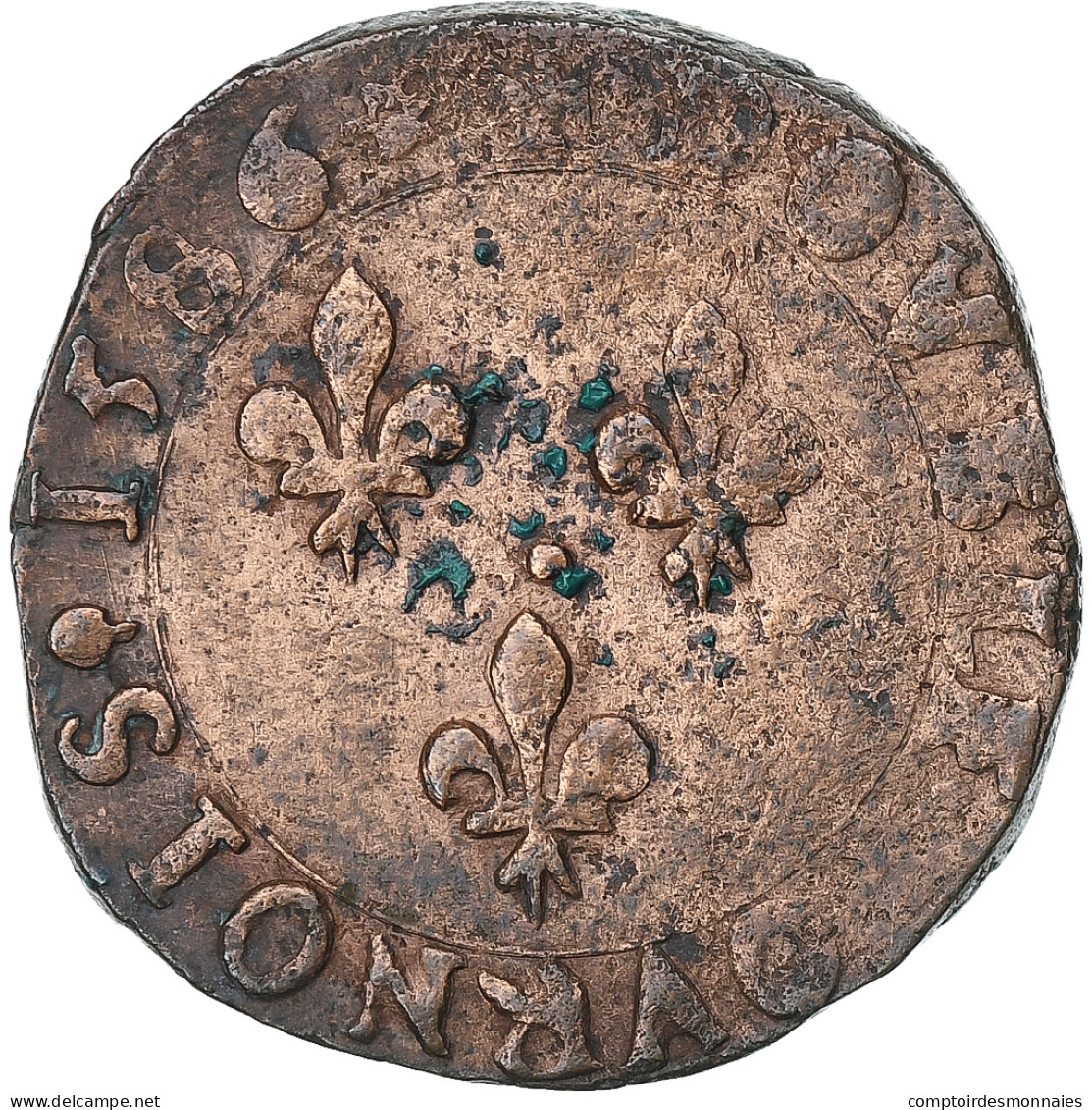 France, Henri III, Double Tournois, 1586, La Rochelle, Cuivre, TTB, Gadoury:455 - 1574-1589 Heinrich III.