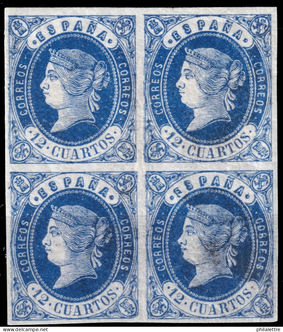 ESPAGNE/ESPAÑA 1862 Ed.59 12cu Azul/rosa Bloque De 4 - Nuevo ** (c.220€++) - Postfris – Scharnier