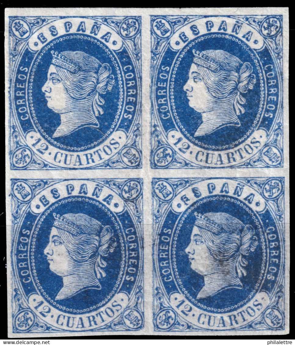 ESPAGNE/ESPAÑA 1862 Ed.59 12cu Azul/rosa Bloque De 4 - Nuevo ** (c.220€++) - Unused Stamps