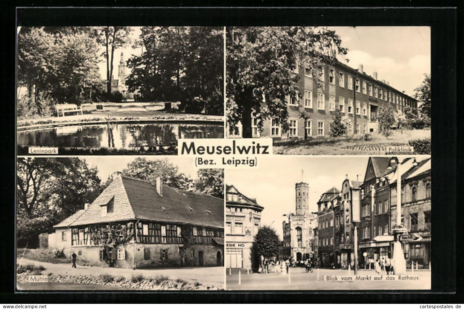 AK Meuselwitz /Bez. Leipzig, Leninpark, Poliklinik, Mühle  - Meuselwitz
