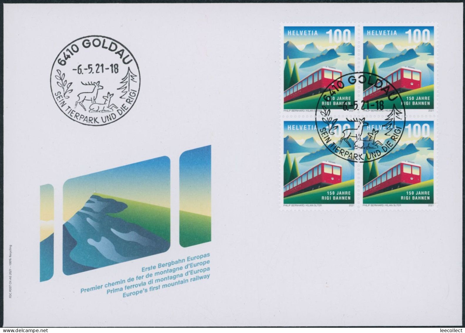 Suisse - 2021 - Rigi Bahn - Viererblock - Ersttagsbrief FDC U4 ET - Lettres & Documents