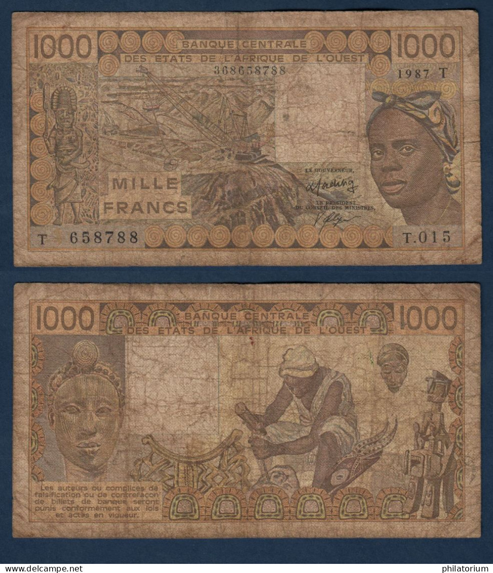 1000 Francs CFA, 1987 T, Togo, T.015, T 658788, Oberthur, P#_07, Banque Centrale États De L'Afrique De L'Ouest - Westafrikanischer Staaten