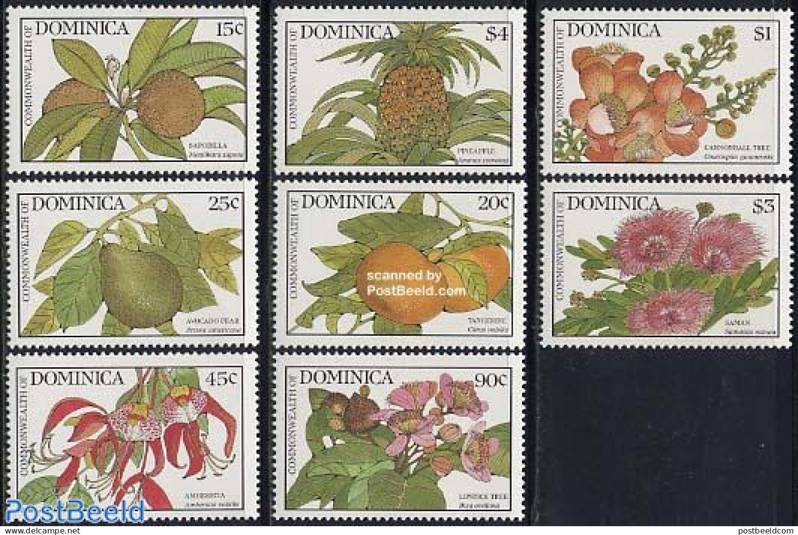 Dominica 1988 Flowers 8v, Mint NH, Nature - Flowers & Plants - Fruit - Fruits