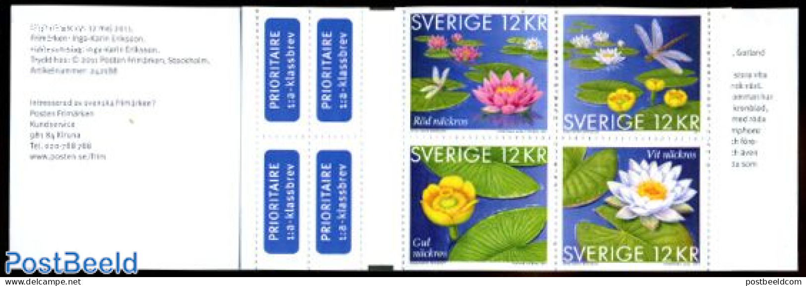 Sweden 2011 Waterlilies 4v In Booklet, Mint NH, Nature - Flowers & Plants - Stamp Booklets - Neufs