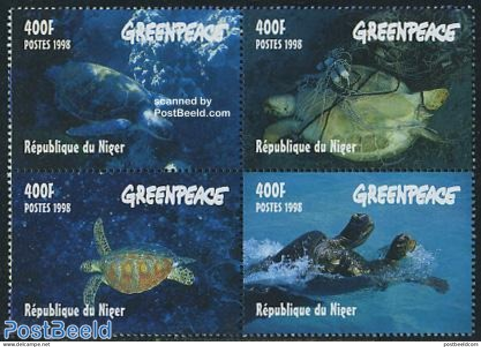Niger 1998 Greenpeace, Turtles 4v [+], Mint NH, Nature - Greenpeace - Reptiles - Turtles - Environment & Climate Protection