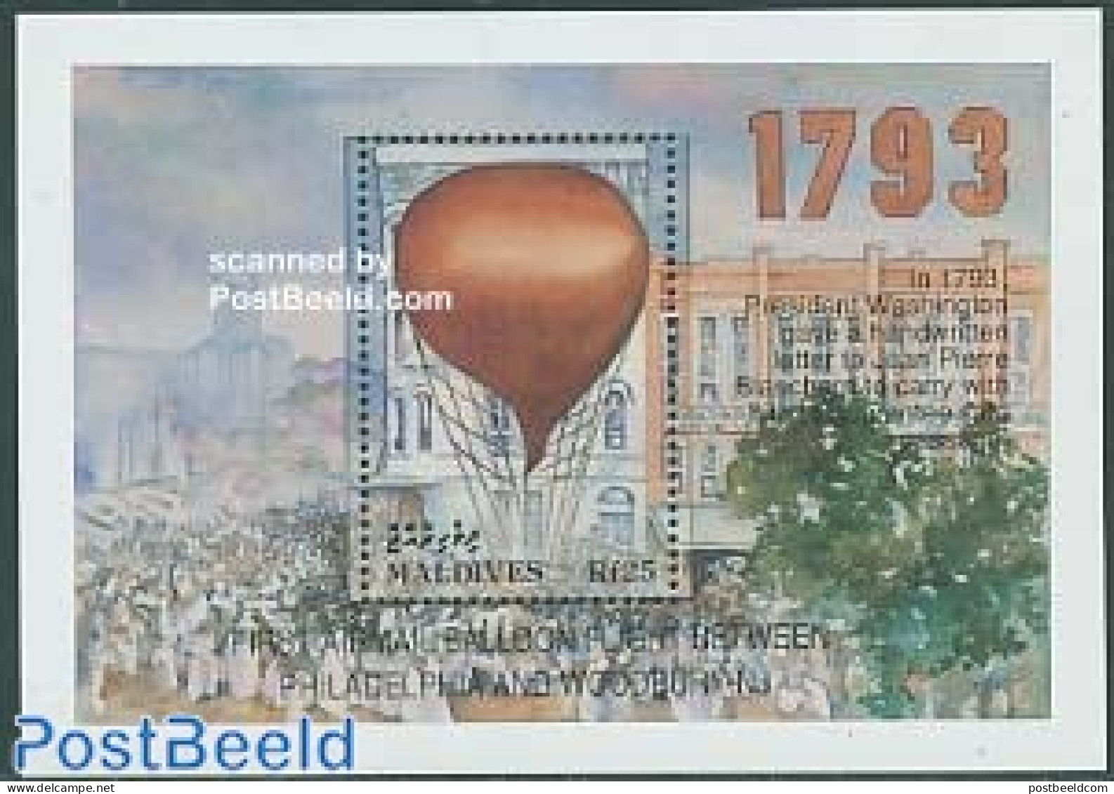 Maldives 1993 J.P. Blanchard Airmail S/s, Mint NH, Transport - Post - Balloons - Posta