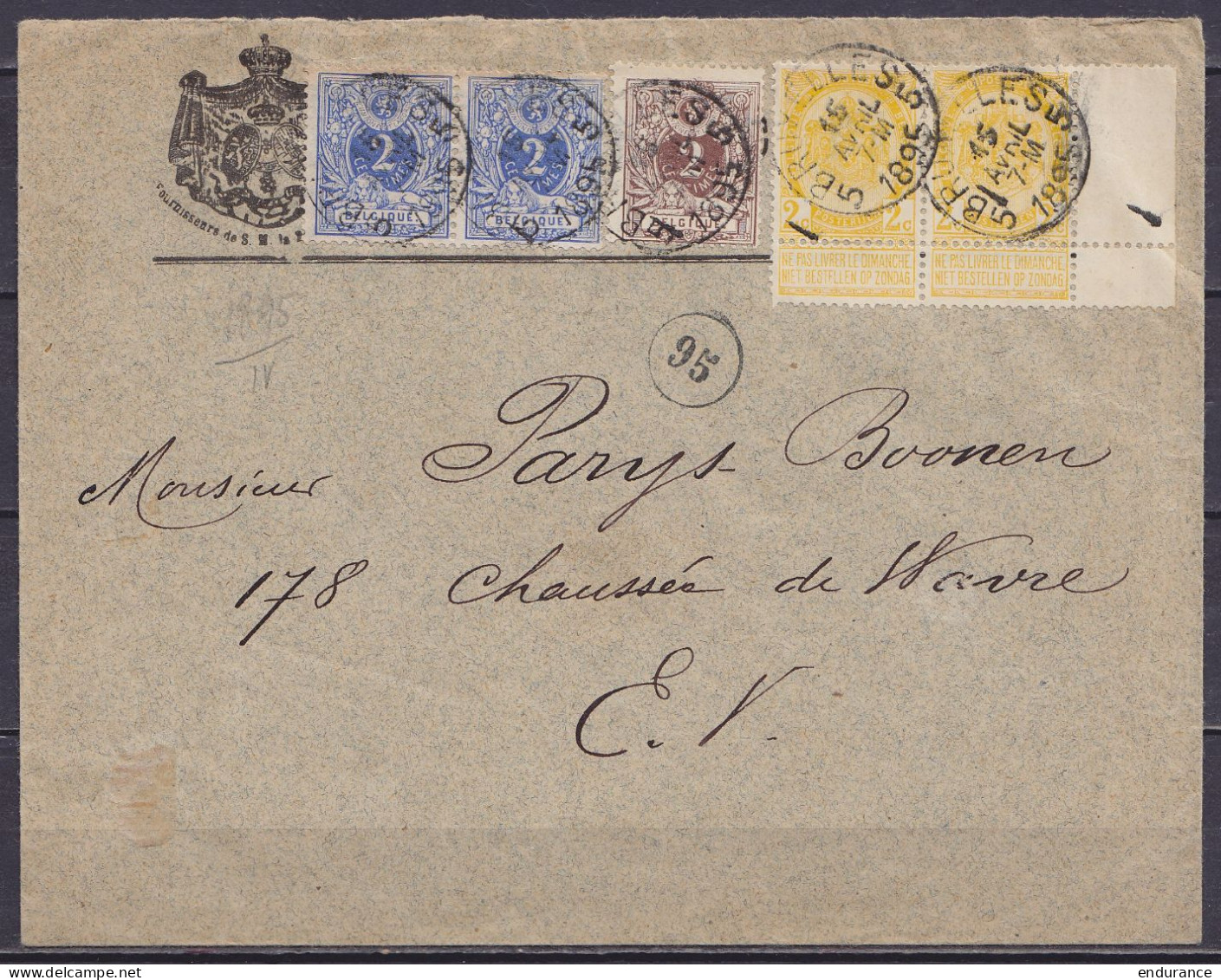 L. Affr. 2x N°27 + N°44 + 2x N°54 Càd BRUXELLES 5 /15 AVRIL 1895 Pour E/V - 1869-1888 Lying Lion