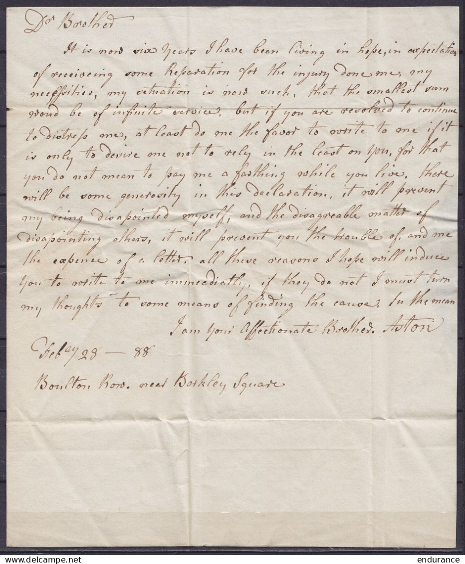 L. Datée 28 Février 1788 De LONDRES Pour Chanoine De St-Jean Evangéliste à LIEGE - Port "13" & "3" - 1714-1794 (Paises Bajos Austriacos)