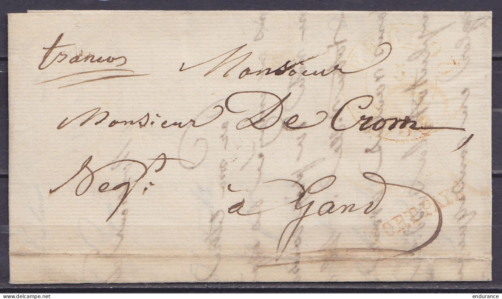 L. Datée 5 Juillet 1838 De EECLOO Pour GAND - Rare Utilisation De La Griffe "PORT PAYE" En 1838 - Man. "franco" (au Dos: - 1830-1849 (Belgique Indépendante)