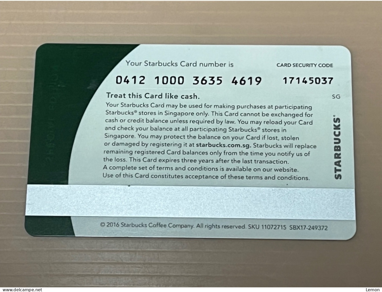 Singapore STARBUCKS Coffee Gift Card, Set Of 1 Used Card - Singapore