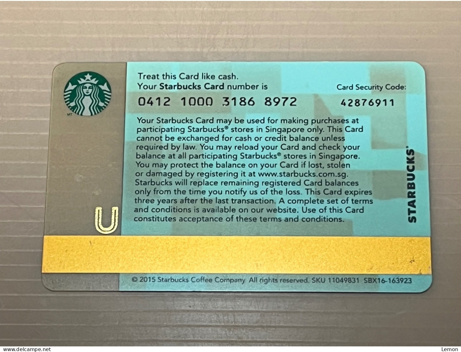 Singapore STARBUCKS Coffee Gift Card, Set Of 1 Used Card - Singapore