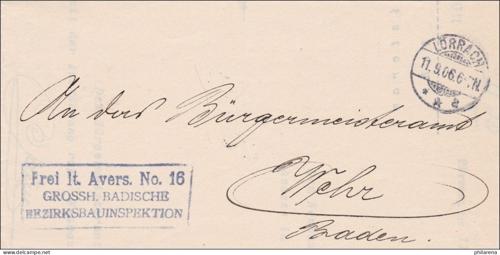 Grossherzogliche Badische Bezirksbauinspektion 1906 Von Lörrach Nach Wehr/Baden - Brieven En Documenten