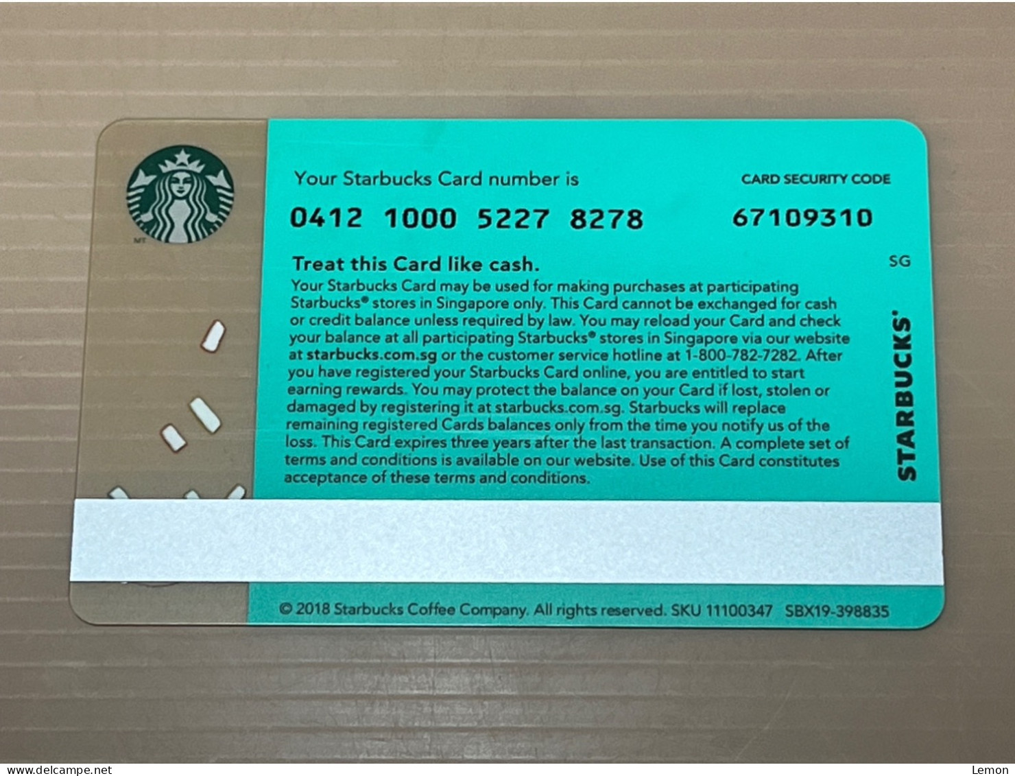 Singapore STARBUCKS Coffee Gift Card, Set Of 1 Used Card - Singapore