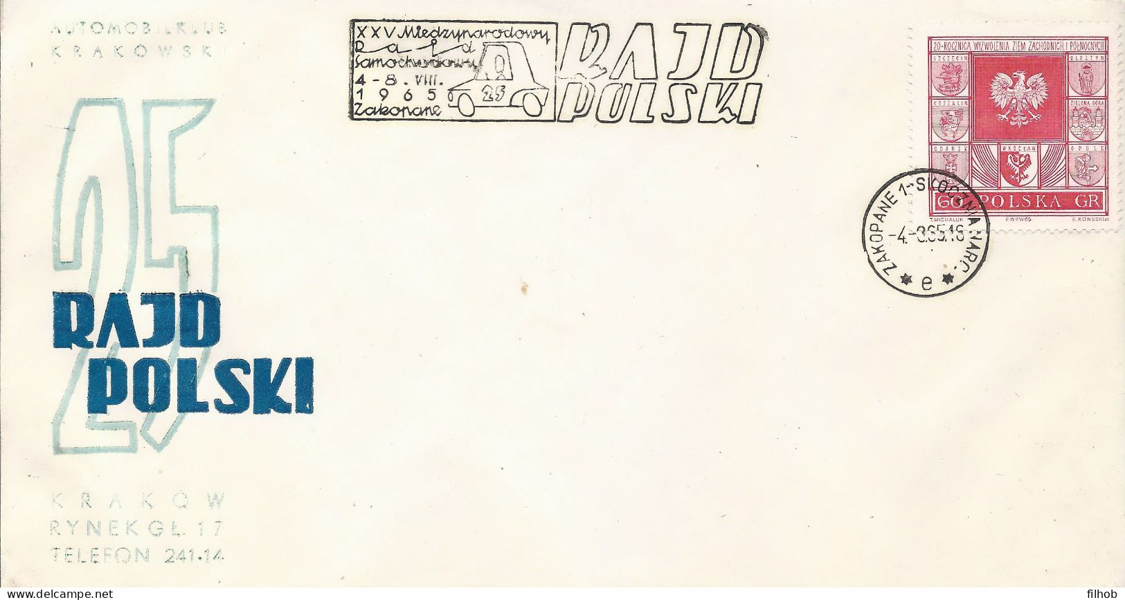 Poland Postmark (2398): D65.08.04 ZAKOPANE Sport Car Rally (analogous) - Stamped Stationery