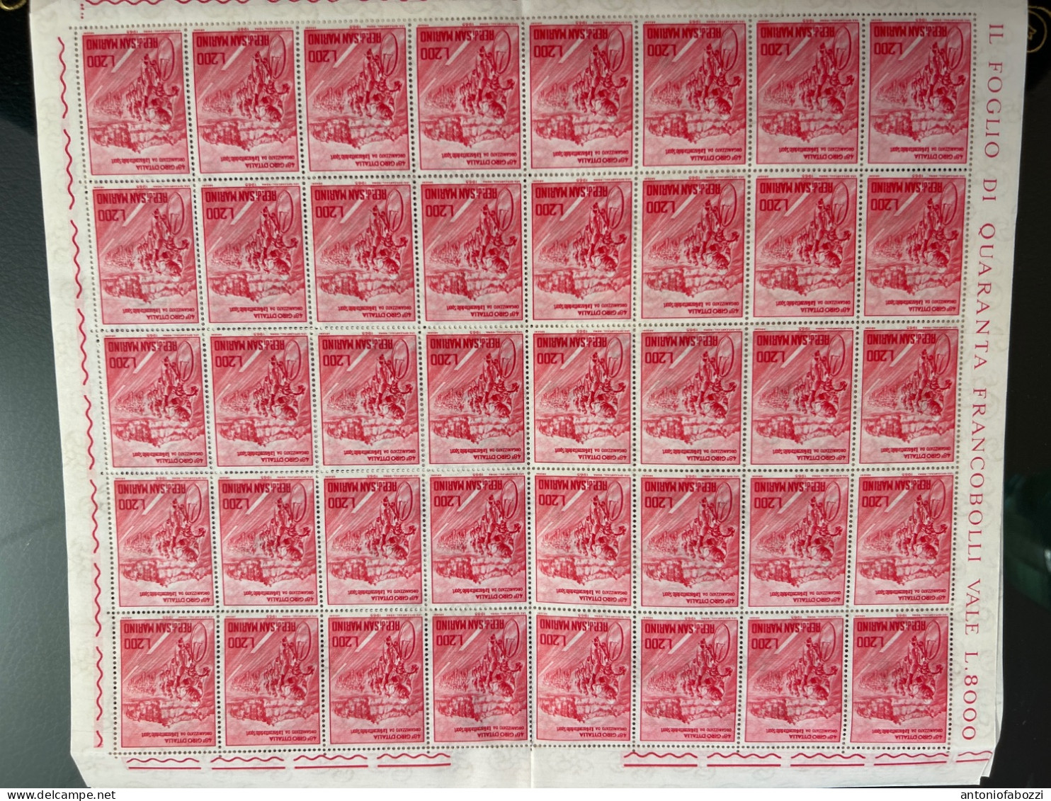 1965 48 Giro D’Italia Lire 200 Foglio Intero Di 40 Francobolli Nuovo Con Gomma Integra Sassone 687 - Unused Stamps