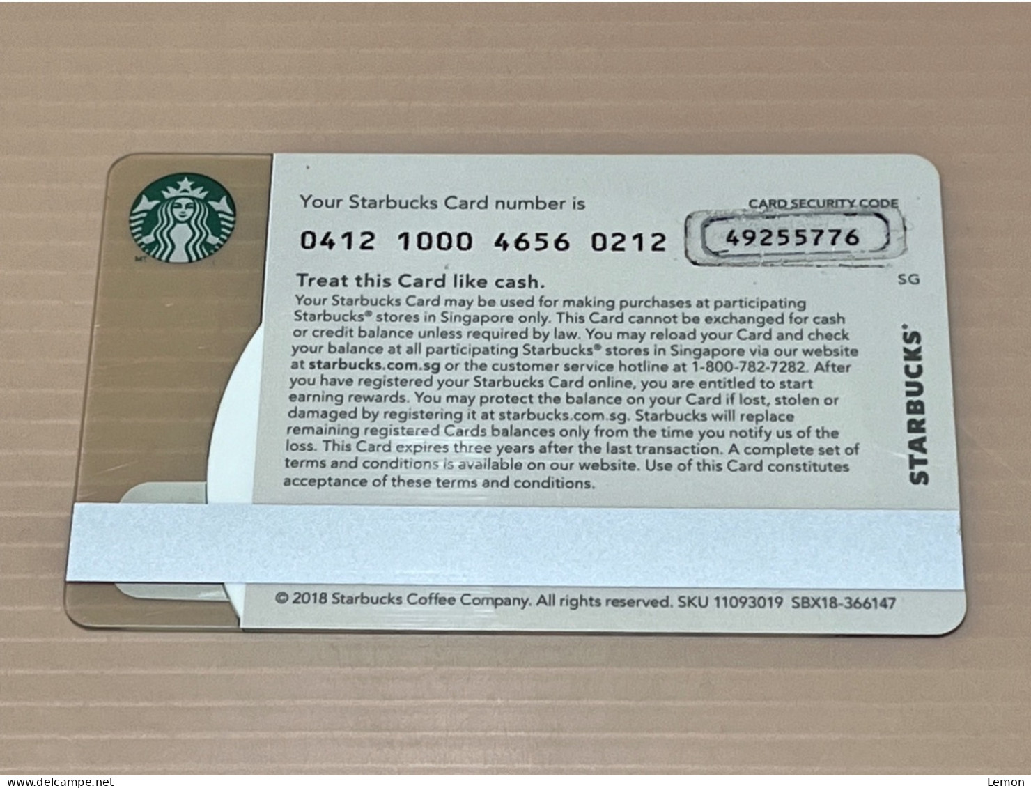 Singapore STARBUCKS Coffee Gift Card, Set Of 1 Used Card - Singapore