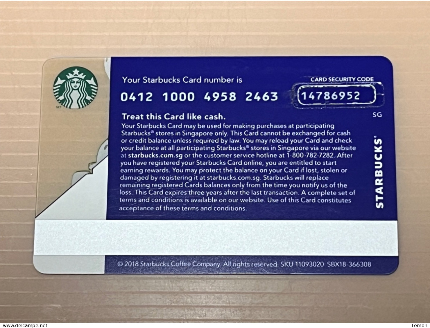 Singapore STARBUCKS Coffee Gift Card, Set Of 1 Used Card - Singapore