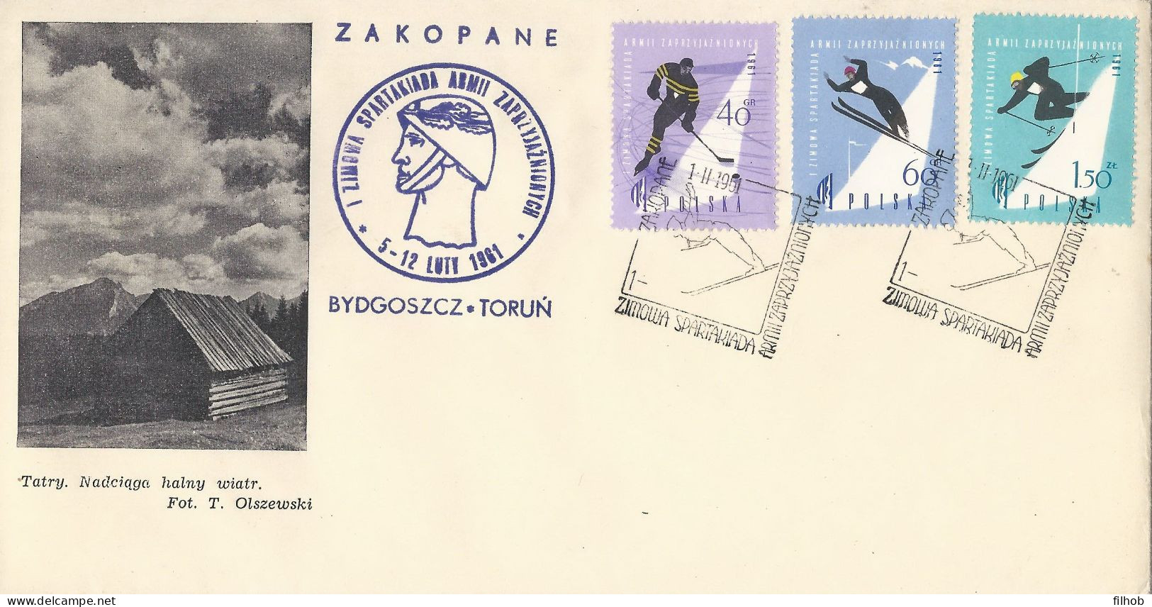 Poland Postmark (2273): D61.02.01 ZAKOPANE Sport Friendly Army Spartakiada Helmet (violet) Bydgoszcz Torun - Stamped Stationery