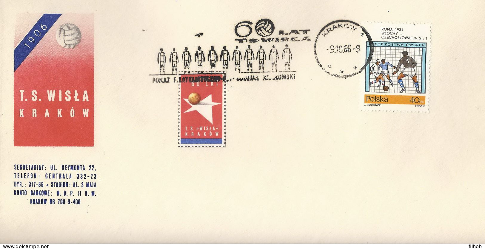 Poland Postmark (2131): D66.10.09 KRAKOW Sport TS Wisla 60 Y. (analogous) - Stamped Stationery