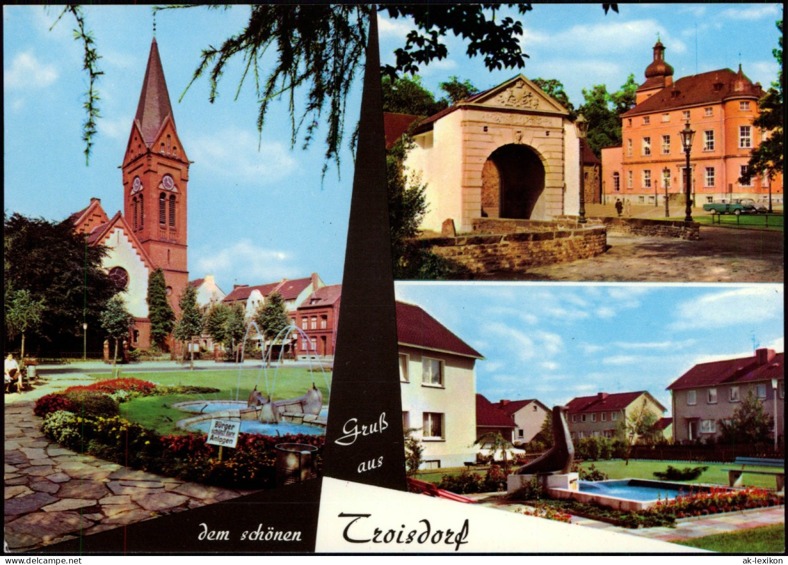 Ansichtskarte Troisdorf Mehrfamilienhäuser, Kirche, Stadttor 1973 - Troisdorf