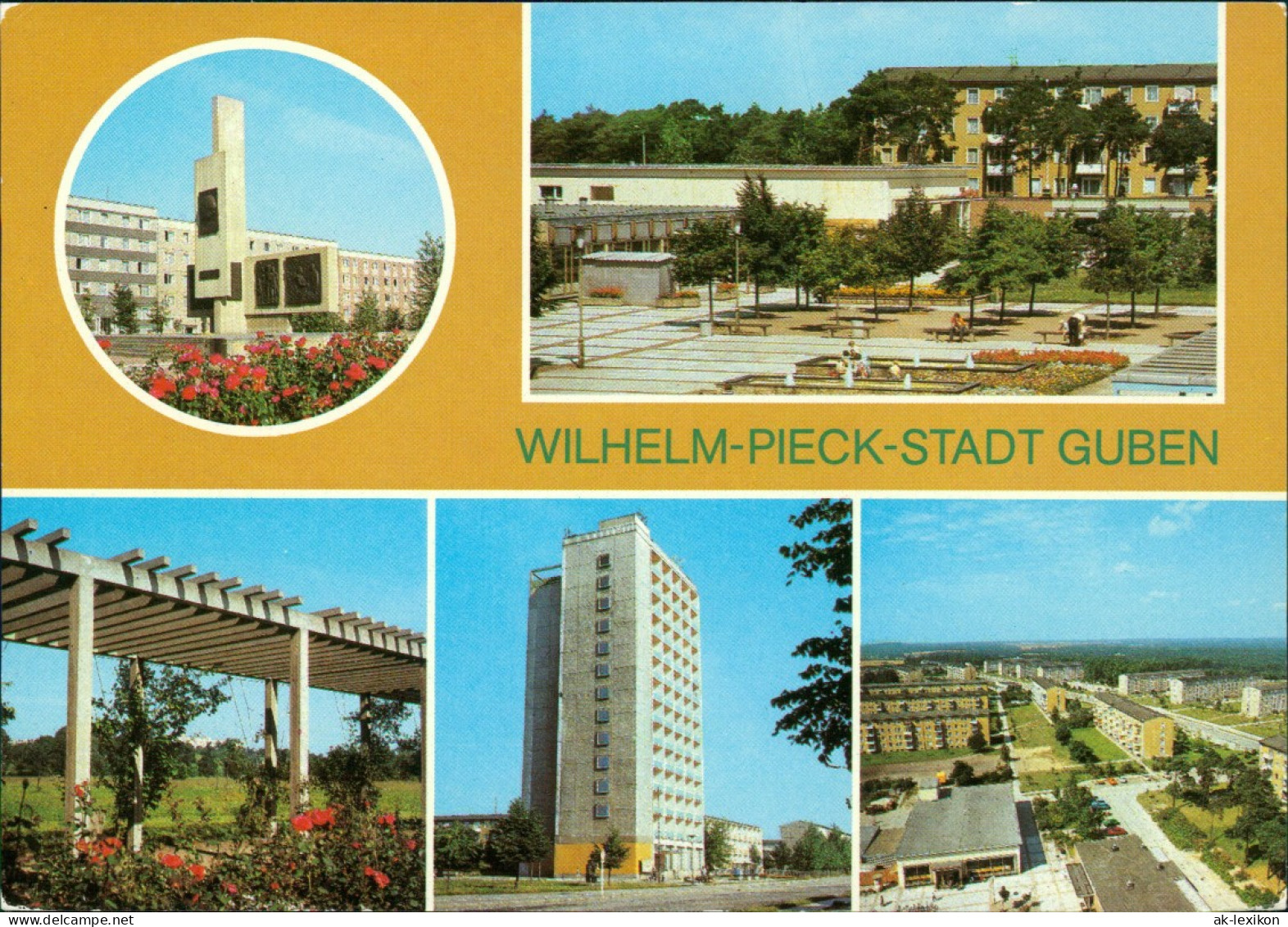 Ansichtskarte Guben Wilhelm Pieck Monument,WK Obersprucke, Hochhaus 1982 - Guben