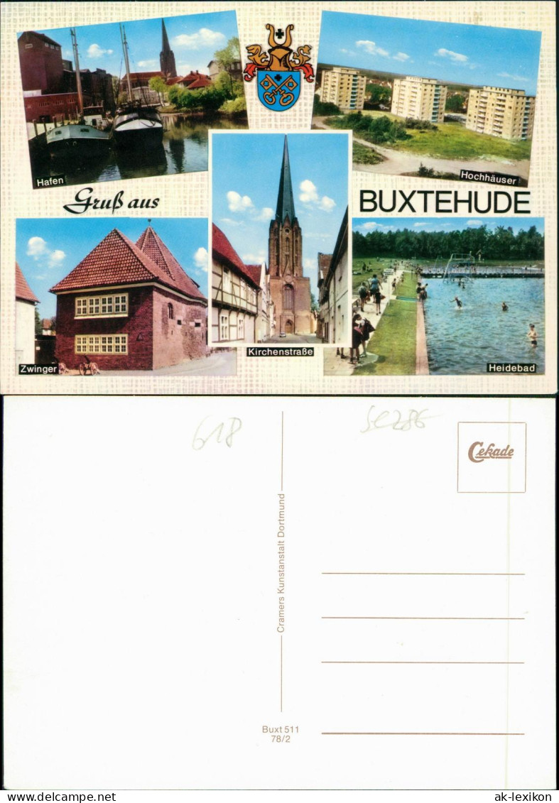 Buxtehude Mehrbild-AK Mit Hafen Zwinger Kirchenstraße Heidebad Hochhäuser 1978 - Buxtehude