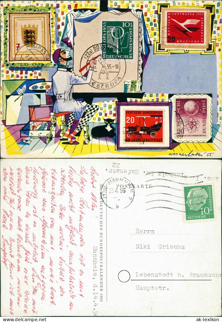 Ansichtskarte  Künstlerkarte Bundespostkartenkalender Briefmarken 1956 - Contemporain (à Partir De 1950)
