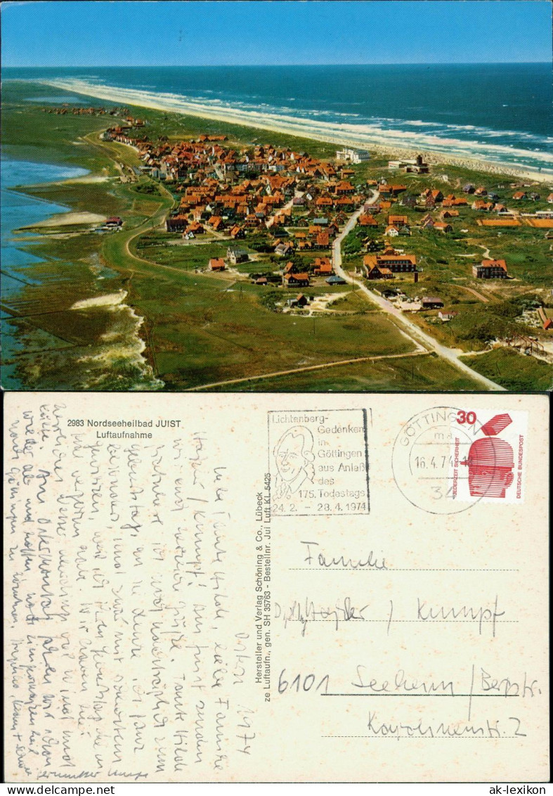 Ansichtskarte Juist Luftbild Luftaufnahme Nordseebad Vom Flugzeug Aus 1974 - Juist