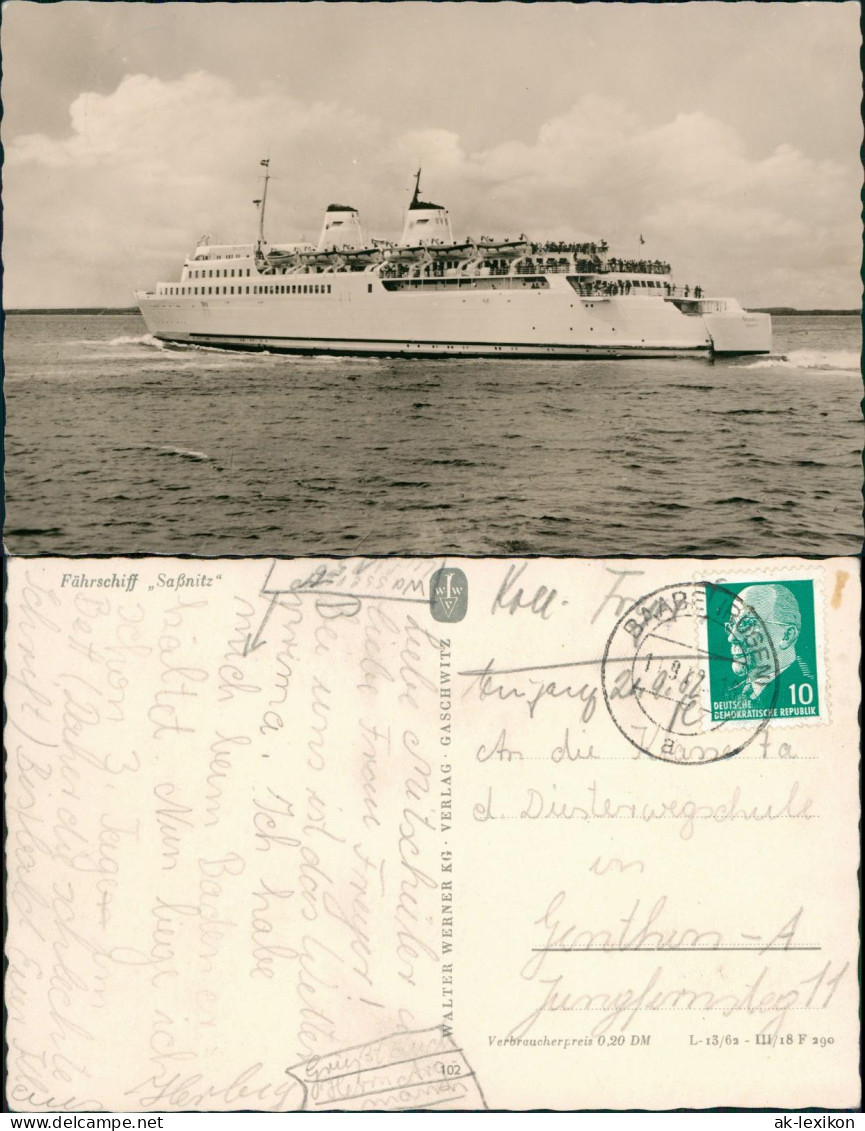 Ansichtskarte Sassnitz Fährschiff Saßnitz Auf Hoher See 1962 - Sassnitz