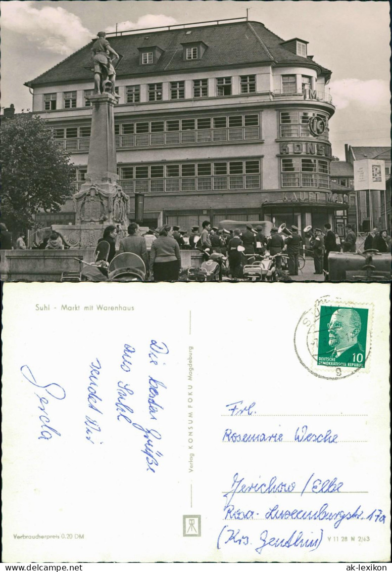 Ansichtskarte Suhl Centrum Warenhaus, Markt - Blaskapelle 1963 - Suhl