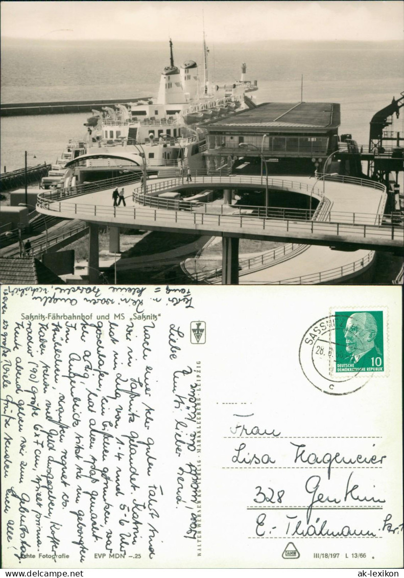 Ansichtskarte Sassnitz Fährbahnhof Und Motorschiff Saßnitz 1966 - Sassnitz