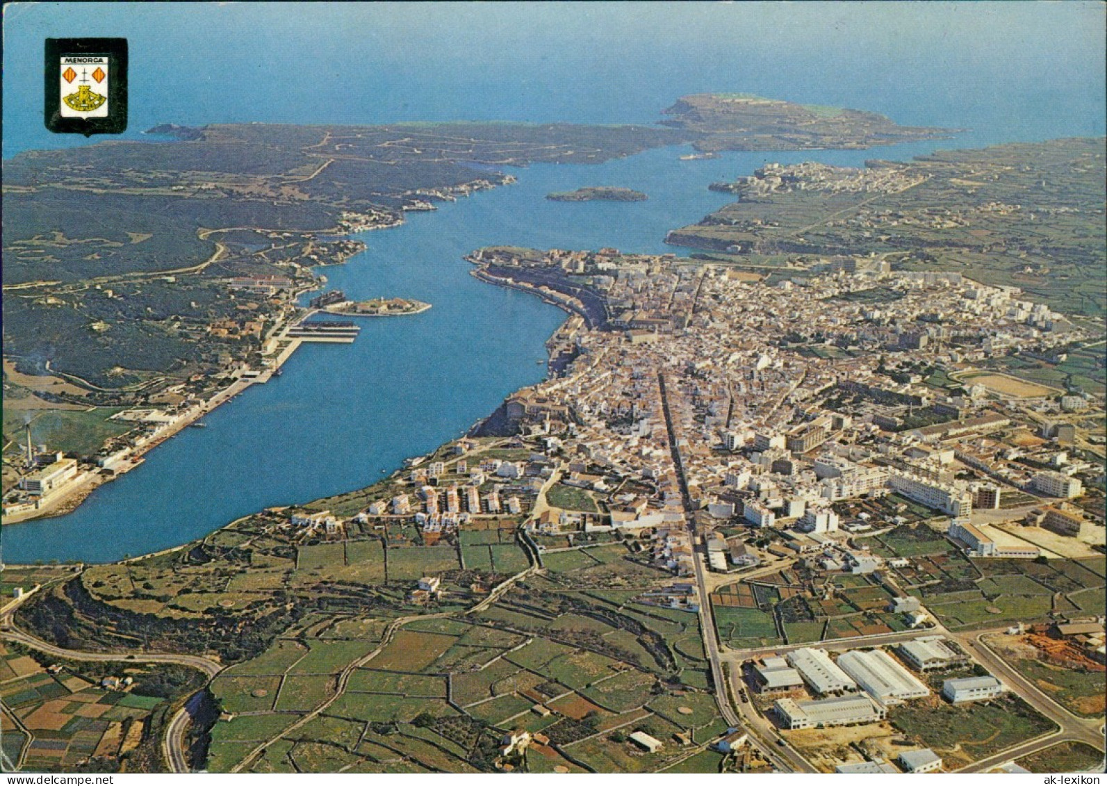 Postales Mahón Maó Luftaufnahme Mit Hafen (Puerto Y Ciudad) 1975 - Altri & Non Classificati
