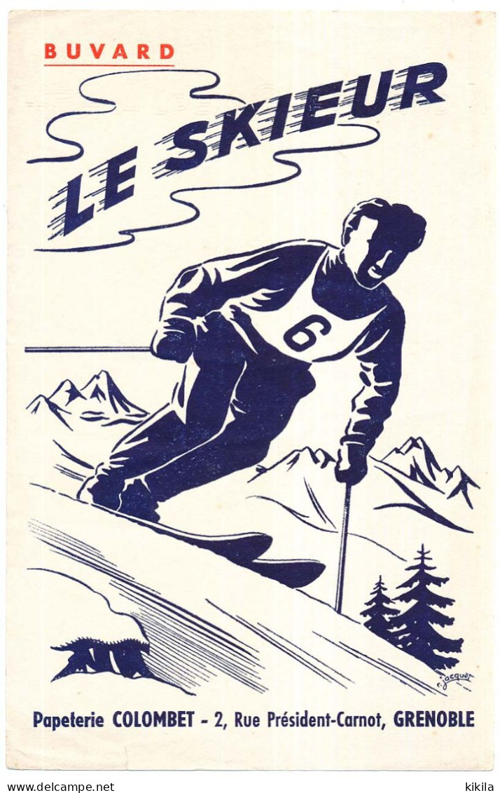 Buvard 13,4 X 21 Cahiers "Le Skieur"  Papeterie COLOMBET à Grenoble Isère - Cartoleria