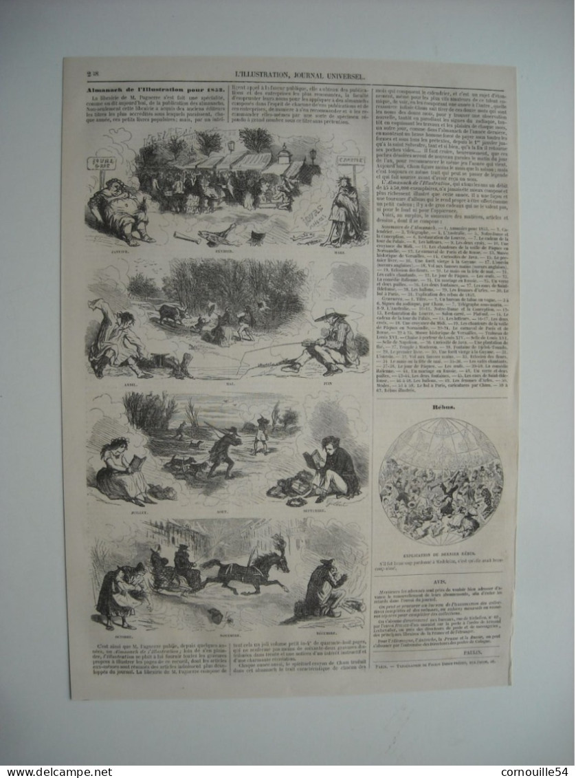 GRAVURE 1852. ALMANACH DE L’ILLUSTRATION POUR 1853. AVEC EXPLICATIF. - Dibujos