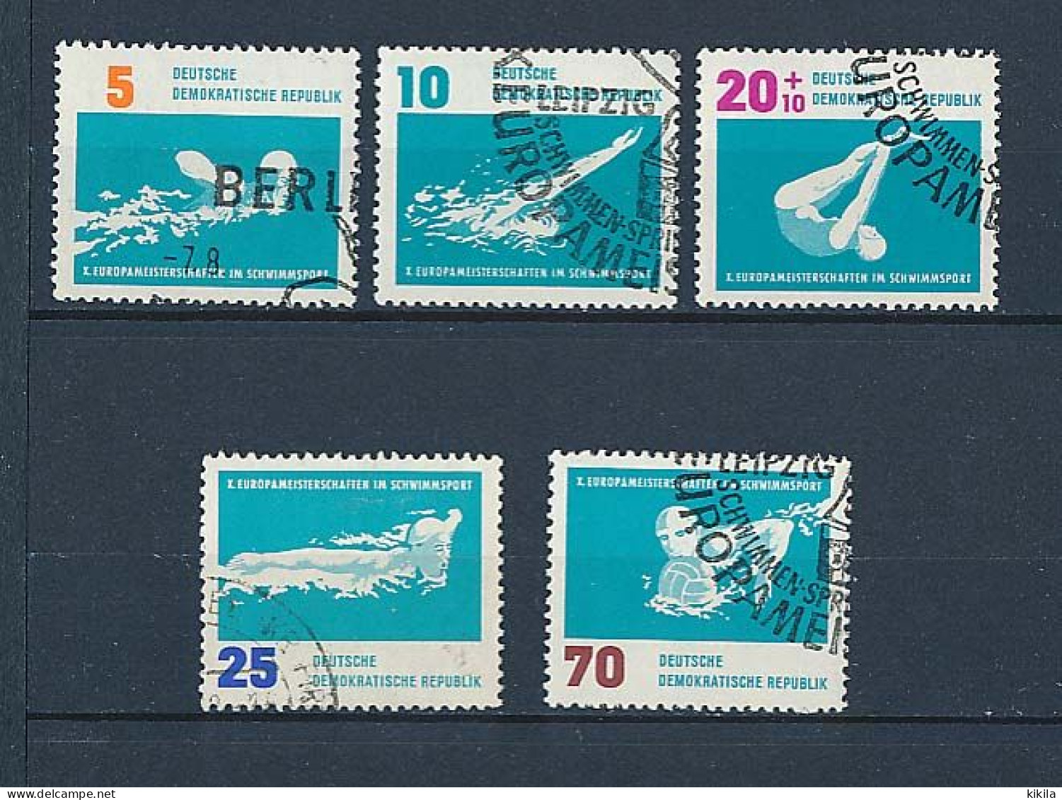 5 Timbres Oblitérés ALLEMAGNE DE L'EST DDR XII-12 X° Championnats D'Europe De Natation - Natation